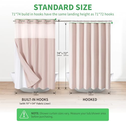 eachope No Hooks Needed Linen Textured Shower Curtain with Snap-in Fabric Liner Set,Blush Hotel Luxury Decor Shower Curtains for Bathroom with Mesh Top Window,Waterproof & Washable,71Wx74H | 230GSM Thick Fabric,Hotel Luxury Decor,Mesh Top Window,Magnetic