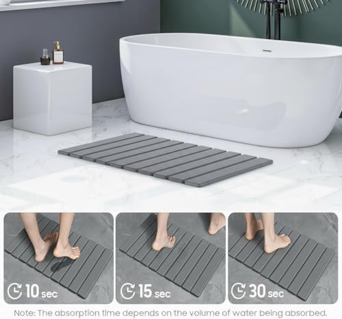 Foldable Stone Bath Mat, Absorbent Diatomaceous Earth Mats, Non-Slip 23.6 x 15.5 Inch Quick Drying Mat, Compact and Easy to Store Bath Mats for Bathroom, Easy to Clean, Grey