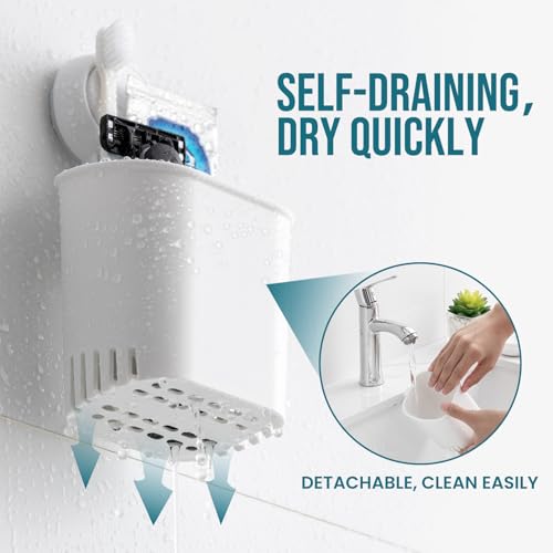 TAILI Suction Toothbrush Holder 2 Pack, Tumblers Replacement Shower Toothbrush Holder for Wall, Powerful Toothpaste Toothbrush Suction Cup, Self-draining Shower Razor Holder, Kitchen Tableware Holder - color: White (2 Pack)