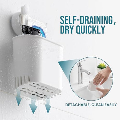 TAILI Suction Toothbrush Holder 2 Pack, Tumblers Replacement Shower Toothbrush Holder for Wall, Powerful Toothpaste Toothbrush Suction Cup, Self-draining Shower Razor Holder, Kitchen Tableware Holder - color: White (2 Pack)