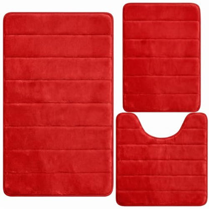 Bathroom Rugs Set 3 Piece, Memory Foam Bath Rugs, Non Slip Washable Bathroom Rug Set, Extra Soft Absorbent Bath Mats with U-Shaped Toilet Rug, Red - color: Red
