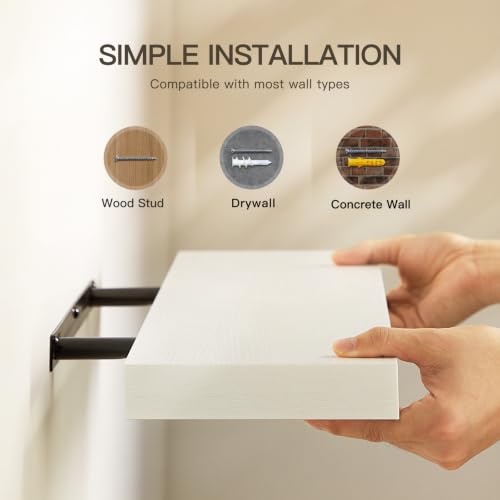 AMADA HOMEFURNISHING Floating Shelves Wall Mounted, 32 x 7 Inch Wall Shelves for Bathroom, Bedroom, Living Room, White Shelves Set of 2 - color: White, size: 32 inches
