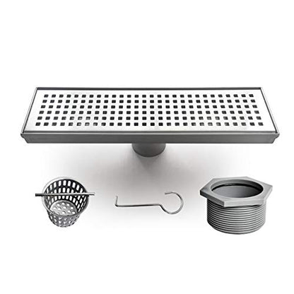 Neodrain 12" Linear Shower Drain, Brushed 304 SS Bathroom Linear Drain,cUPC | Brushed Nickel Shower Drain with Quadrato Grate& Adjustable Feet, Long Rectangle Shower Floor Drain in Bathroom, Balcony etc - color: Brushed Nickel, size: 12 In