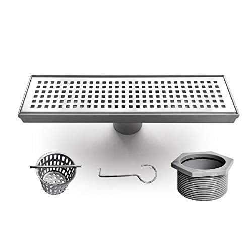 Neodrain 12" Linear Shower Drain, Brushed 304 SS Bathroom Linear Drain,cUPC | Brushed Nickel Shower Drain with Quadrato Grate& Adjustable Feet, Long Rectangle Shower Floor Drain in Bathroom, Balcony etc - color: Brushed Nickel, size: 12 In