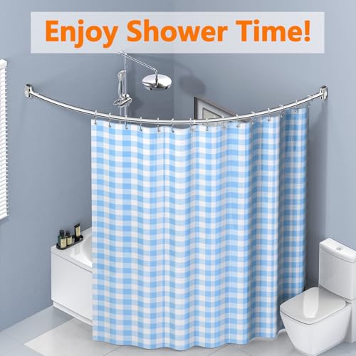 Curved Shower Curtain Rod, Adjustable 45-72 Inches Curved Shower Rod, Rustproof Shower Curtain Rod, Never Fall Telescoping Design for Bathroom, Silver, Need to Drill - color: Silver