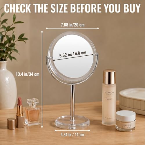 Auxmir 1X/30X Double-Sided Makeup Mirror, 8" Magnifying Mirror | 360°rotation, tweezers, vanity desk table stand travel, stainless steel and ABS construction, 30X magnification - color: 1x/30x-8 Inch