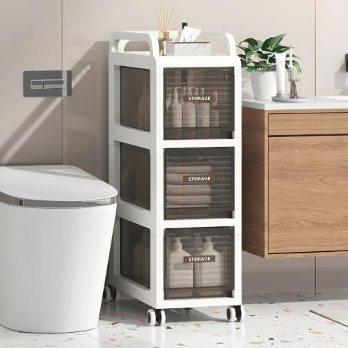 Bathroom Storage with Drawers, 9.8" Wide Slim Storage Cabinet | Narraw Cart with Wheels for Small Spaces Kitchen Office Bedroom Dinning Room Under Desk, 29.7" Tall - size: 25x41x75 cm