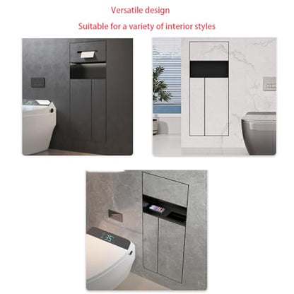 Toilet Paper Holder with Storage, in Wall Toilet Paper Holder, Stainless Cabinet Storage with Removable Trash Can and Toilet Brush Wall Bathroom Niche Black,Black/b - color: Black/B
