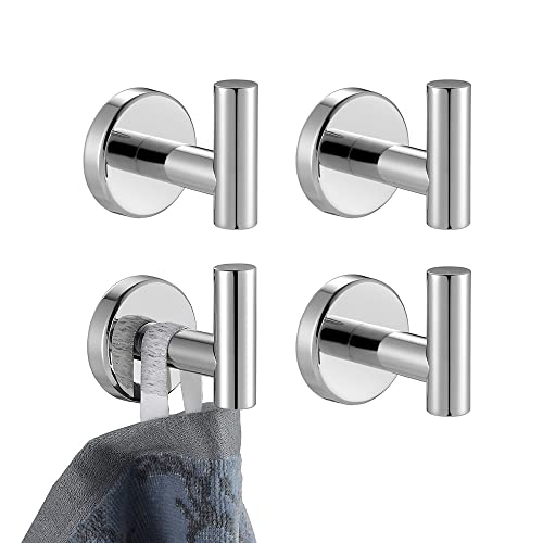 JQK Chrome Bathroom Towel Hook, 304 Stainless Steel Coat Robe Clothes Hook for Bathroom Kitchen Garage Wall Mounted (Pack of 4), TH100-CH-P4 - color: Chrome, size: 4 Pack