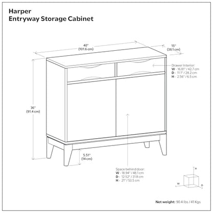SIMPLIHOME Harper 48" Solid Wood Cabinet in Walnut Brown - color: Teak Brown, size: 40 inch