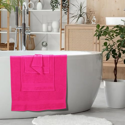 Ultra Soft 6 Pack Cotton Towel Set, Contains 2 Bath Towels 28x55 inch, 2 Hand Towels 16x24 inch & 2 Wash Coths 12x12 inch, Ideal Everyday use, Compact & Lightweight - Hot Pink - color: Hot Pink