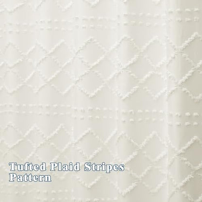 Beige Fabric Shower Curtain 72x72 Inches, Clip Jacquard Farmhouse Plaid Striped Cloth Shower Curtain, Boho Tufted Hotel Bathroom Shower Curtain Sets - color: Beige, size: 72"W x 72"L (Pack of 1)