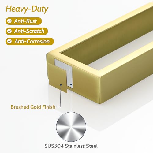 Sayayo Brushed Gold Towel Bar for Bathroom Wall, 8 Inch Hand Towel Holder | SUS304 Stainless Steel Towel Ring, Square Kitchen Towel Rack - color: Gold, size: 8 INCH