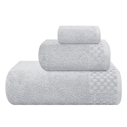 MyOwn Ultra Soft 3 Pack Cotton Towel Set, Contains a Bath Towels 28x55 inch, a Hand Towels 16x24 inch & a Wash Coths 12x12 inch, Ideal Everyday use, Compact & Lightweight - Light Grey - color: Light Grey, size: 3 Pack Set