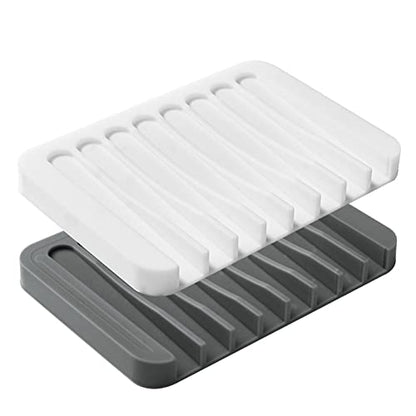 2PCS Soap Dish Holder, Premium Silicone Soap Dishes for Shower Bathroom Kitchen Sinks， Soap Tray Saver Drainer, Self-draining Waterfall, Non-Slip Design, Easy Cleaning (White, Gray) - color: White, Gray