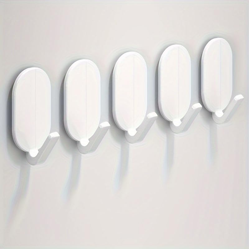 5Pcs Strong Adhesive Towel Hooks - No Drill Wall Door Mount, No Residue Hangers for Bathroom Toilet