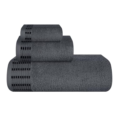 Ultra Soft 3 Pack Cotton Towel Set, Contains a Bath Towels 28x55 inch, a Hand Towels 16x24 inch & a Wash Cloths 12x12 inch, Ideal Everyday use, Compact & Lightweight - Charcoal Grey - color: Charcoal Grey, size: 3 Pack Set