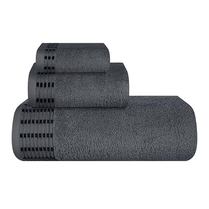 Ultra Soft 3 Pack Cotton Towel Set, Contains a Bath Towels 28x55 inch, a Hand Towels 16x24 inch & a Wash Cloths 12x12 inch, Ideal Everyday use, Compact & Lightweight - Charcoal Grey - color: Charcoal Grey, size: 3 Pack Set