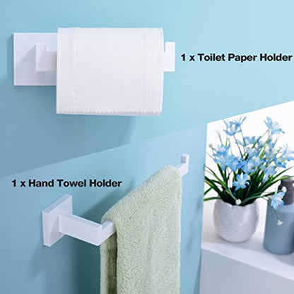 TRUSTMI 5-Piece Bathroom Hardware Set Wall Mount, White | SUS304 stainless steel, laser-welded seamless, 23.6" bar, 10.6" ring, 6.3" holder, 2 hooks, hardware included - color: White