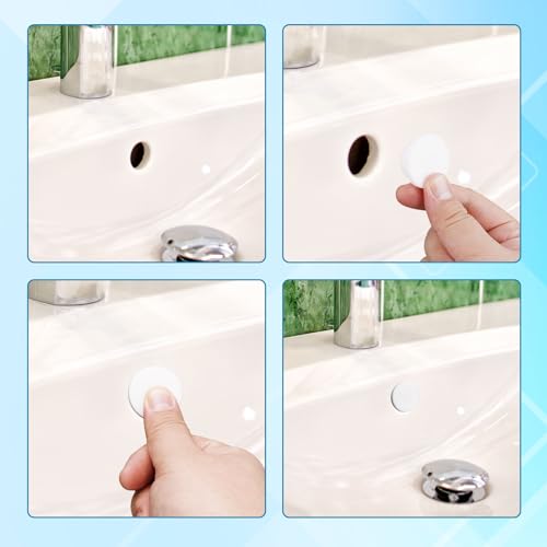 Gosknor 10pcs Silicone Sink Overflow Hole Cover, Round Spillover Cap Ring Stopper for Kitchen Bathroom Basin Easy-Fit Overflow Drain Cover Insert Plug for Home Bath Kitchen Washbasin Sinks (White)