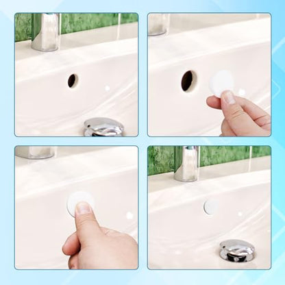 Gosknor 10pcs Silicone Sink Overflow Hole Cover, Round Spillover Cap Ring Stopper for Kitchen Bathroom Basin Easy-Fit Overflow Drain Cover Insert Plug for Home Bath Kitchen Washbasin Sinks (White)