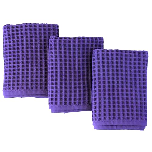 PÜSKÜL Natural 100% Turkish Cotton Waffle Kitchen Towels Set of 3 | Oeko-Tex, Premium Waffle Hand Towels for Bathroom | Soft Absorbent Quick-Dry Lint-Free Dish Towel Large 32x16 inch (3, Lilac) - color: Lilac