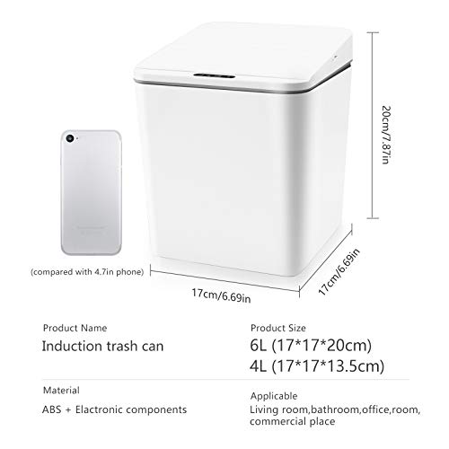 Automatic Small Countertop Trash Can with Lid, 1.5 Gal/6L Toucheless Mini Waste Bin for Office Desk/Bedside Table/Coffee Bar -Batteries, White - style: 6 Liter - 1.5 Gallon