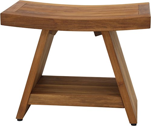 AquaTeak Asia 24" Teak Shower Bench with Shelf & Two-Step Care Kit | Durable, Water-Resistant Teak, Shower Chair & Shaving Foot Rest, Indoor/Outdoor Use - size: D. Bench w/ Care Kit