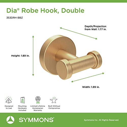 Symmons 353DRH-BBZ Dia Wall-Mounted Double Robe Hook in Brushed Bronze, One Size - color: Brushed Bronze