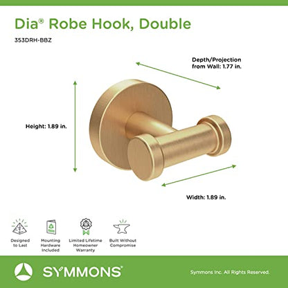 Symmons 353DRH-BBZ Dia Wall-Mounted Double Robe Hook in Brushed Bronze, One Size - color: Brushed Bronze