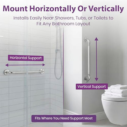 18 Inch Grab Bars for Bathtubs and Showers - Chrome Knurled Bathroom Safety Rail Handle - Non Slip Textured Grip Handicap Grab Bar for Seniors, 250 lbs Weight Support Capacity - size: 18"