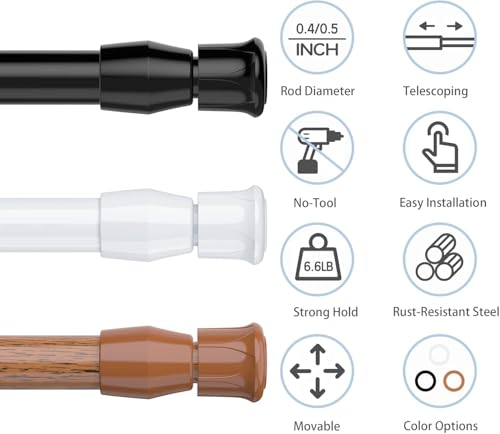 Spring Tension Curtain Rods Short Tension Rod (Black,12" to 19"-4Pcs) - color: Black, size: 12" to 19"-4Pcs