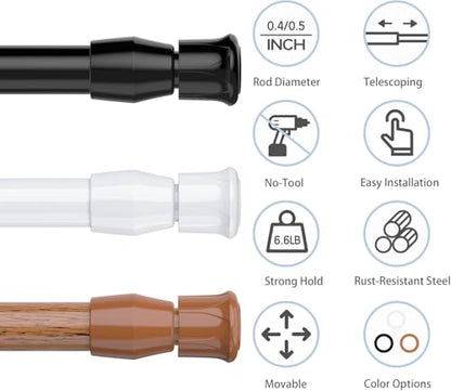 Spring Tension Curtain Rods Short Tension Rod (Black,12" to 19"-4Pcs) - color: Black, size: 12" to 19"-4Pcs