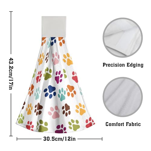 Dog Paw Kitchen Hand Towels Set of 2 Animal Foot Print Soft Absorbent Dish Wipe Cloth Hanging Tie Towels Washcloth for Bathroom Hotel Gym - color: Dog Paw