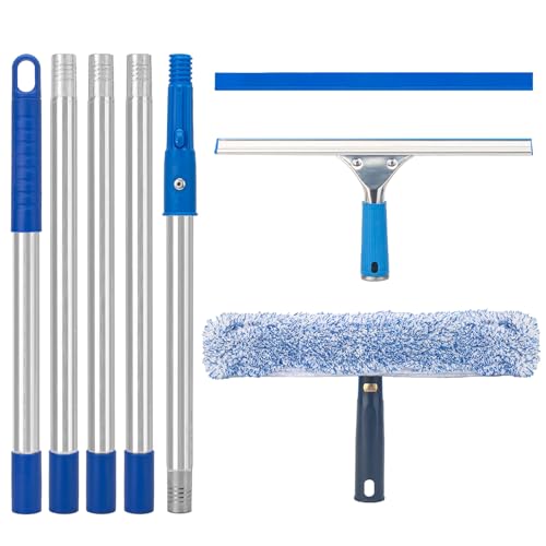Window Squeegee with Scrubber for Home and Outdoor Glasses Cleaning, 6 Ft Long Handle 2 in 1 Professional Window Washing Kit with Replacement Rubber Blade, Car Windshield Cleaner Tool - size: 6 Ft