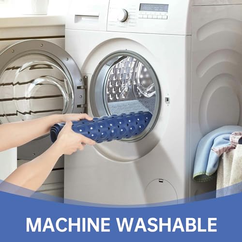Wirhao Bathtub Mat Non Slip Shower Mat 39×16 Inches Bath Mat for Tub Machine Washable Tub Mat Large for Bathroom with Suction Cups and Drain Holes Blue - color: Navy Blue