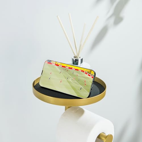 Toilet Paper Holder Stand, Bright Gold, for Bathroom Floor Standing, Adjustable Height and Heavy Paper Holder Stores 4 Reserve Rolls - color: Bright Gold