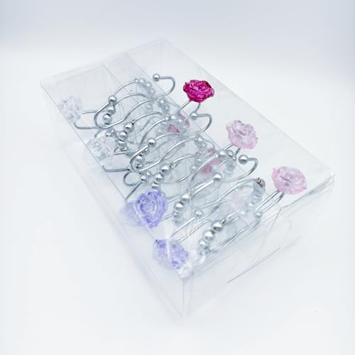 12pcs Rose Shower Curtain Hooks Rings, Double Glide Shower Curtain Rings Stainless Steel Rustproof Home Decor Accessories