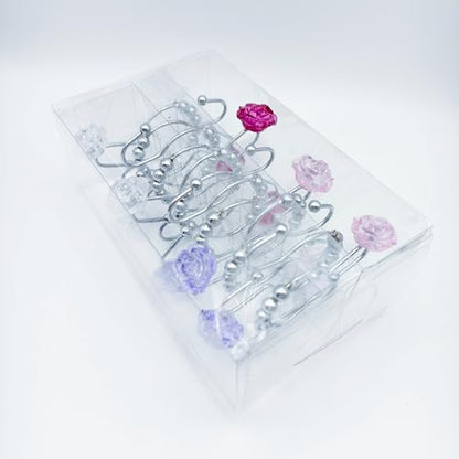 12pcs Rose Shower Curtain Hooks Rings, Double Glide Shower Curtain Rings Stainless Steel Rustproof Home Decor Accessories