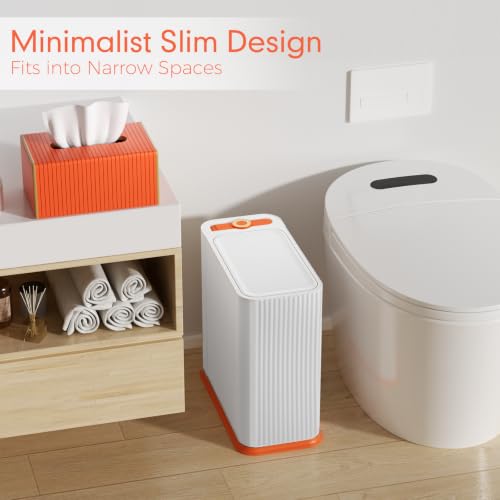 Bathroom Trash Can with Lid and Tissue Box Cover Set 13 L/ 3.5 Gallon Orange and White Trash Can with Pop-Up Lid Small Garbage Can with for Bathroom Bedroom Office Kitchen - color: Orange & Gold