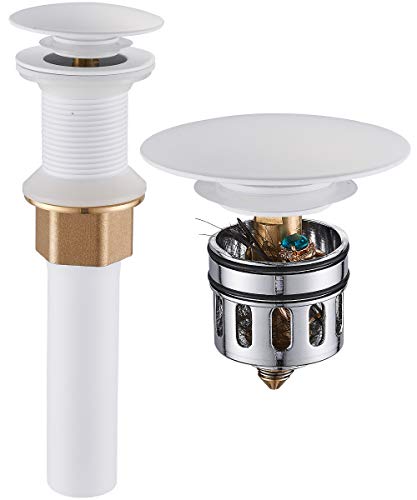 REGALMIX Pop Up Drain, Bathroom Faucet Vessel Vanity Sink Drain Stopper, Built-in Anti-Clogging Strainer, Without Overflow White,Fits Standard American Drain Hole(1-1/2" to 1-3/4") RWF082E - color: White, size: Without Overflow
