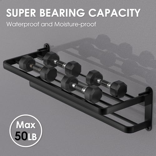 BOZWELL Bathroom Lavatory Towel Rack with Two Towel Bars,16-Inch（40cm） Towel Holder with Shelf BZ305-A (Matte Black) - color: Matte Black, size: 16 inch (40 cm)