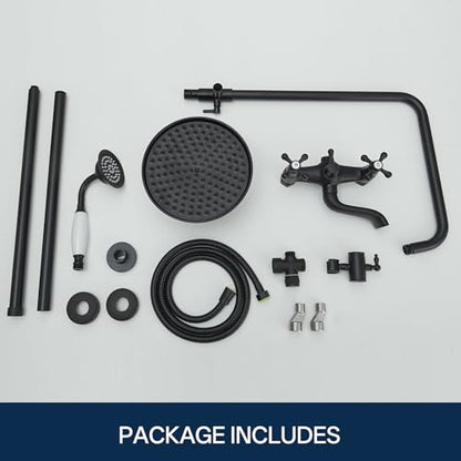 Homevacious Matte Black Outdoor Shower Kit Exposed Shower | 8 Inch High Pressure Rain Shower Head with Hand Spray Bathroom Shower Faucet System Double Knobs Cross Handle 3-function - color: Matte Black, style: 3-Function