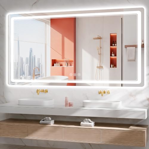 BEAUTYPEAK 30"x60" LED Bathroom Mirror with Lights, Backlit + Front Lit, Anti-Fog, Lighted Bathroom Mirror for Wall, HD Shatterproof Tempered Glass, Dimmable, Memory Function (Horizontal/Vertical) - size: 60"L x 30"W