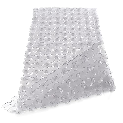 WELTRXE Non Slip Bathtub Mat 35 x 16 Inches Pebbles Shower Mats with Suction Cups, Drain Holes for Bathroom Showers, Tub, Machine Washable Bathroom Mats BPA, Latex Free Safe Tub Mats - Clear Gray - color: Pebbles-clear Gray, size: 35" x 16" (Rectangular)