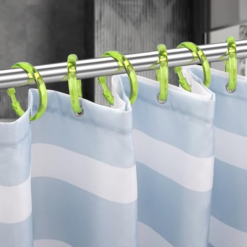 Green Shower Curtain Hooks - 12 Pcs Circular Plastic Shower Curtain Rings for Bathroom - O Shaped Transparent Green Shower Hooks Rings for Shower Curtain Rod - color: Transparent Green