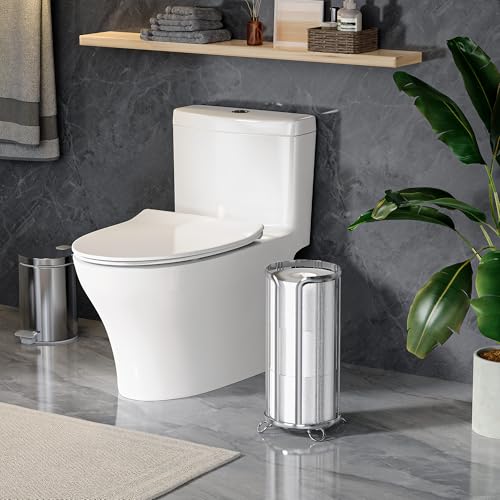 Epicano Toilet Paper Holder Stand Frees Standing,Silver | Minimalist Design, Raised Feet,Rustproof,Fit 3 Mega Rolls,No Drilling No Assemble,Space-saving Renter Friendly - color: Silver