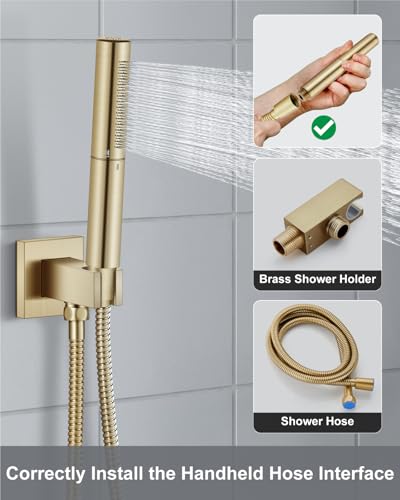 Aolemi Shower System with Rain Head and Handheld,8-Inch,Brushed Gold | High-Pressure Shower Faucet Set with Dual-Function Handheld,Rough-In Valve,1.8 GPM,Wall-Mount Trim Kit - color: Brushed Gold, size: 8 Inch
