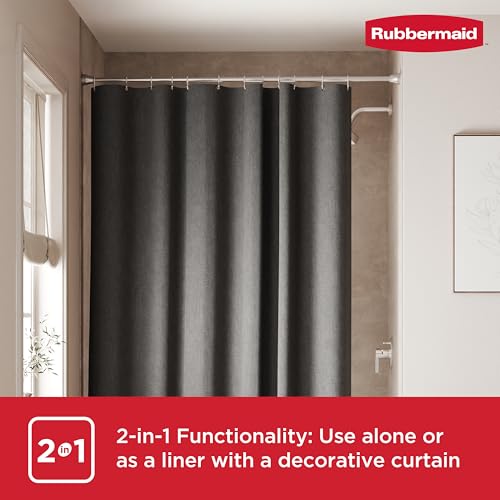 Rubbermaid Black Shower Curtain Liner: Waterproof Fabric Shower Liner for Bathroom, with 2 Magnets and Rustproof Grommets, 70x72, Standard Size, Black - color: Black