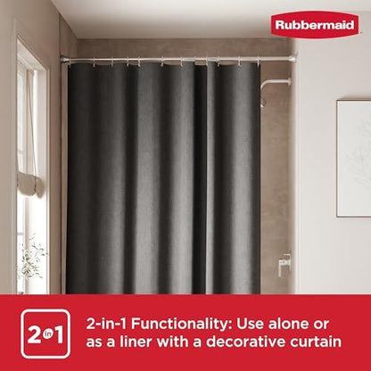 Rubbermaid Black Shower Curtain Liner: Waterproof Fabric Shower Liner for Bathroom, with 2 Magnets and Rustproof Grommets, 70x72, Standard Size, Black - color: Black